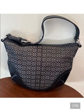 Coach Soho Shoulder Bag  mini C monogram black/grey/black leather trim  hobo bag